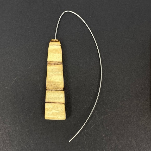 UNIQUE GENUINE WOODEN EARRINGS WITH A LONG STEM CURVED BACK - Picture 7 of 9